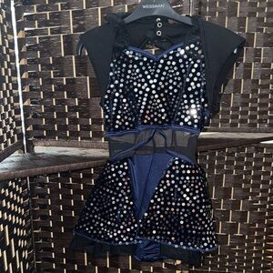 Weissman Midnight Blue and Black Sequin Dance Outfit Size MC